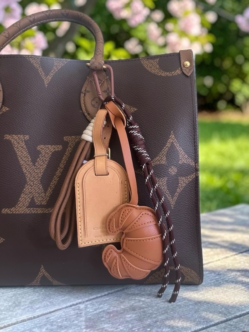 Authentic Louis Vuitton Leather Name Tag with Unbranded Croissant Bag Charm